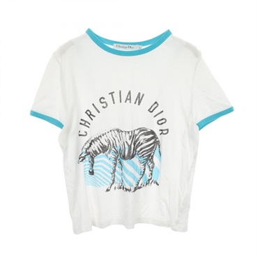 Christian Dior Logo Zebra Short sleeve T-shirt cotton White Blue #L Used Women
