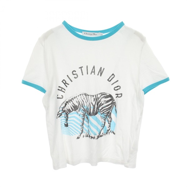 Christian Dior Logo Zebra Short sleeve T-shirt cotton White Blue #L Used Women