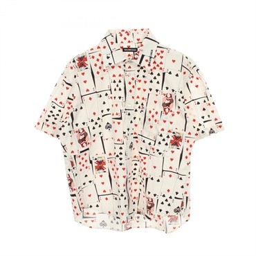 BALENCIAGA Playing Card Short-sleeved Shirt Top #37 cotton White Black Red Used