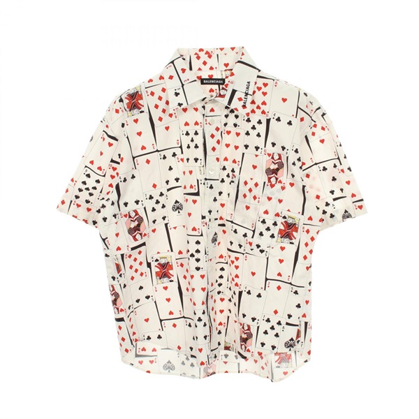 BALENCIAGA Playing Card Short-sleeved Shirt Top #37 cotton White Black Red Used