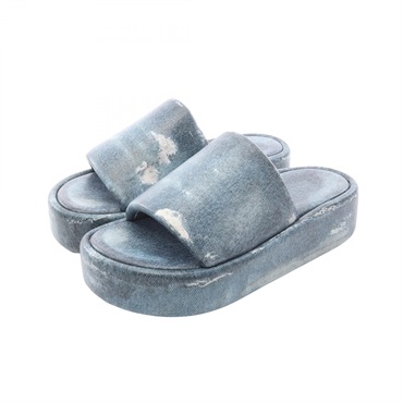 BALENCIAGA Form Denim Pattern Sandals Flat Shoes EVA #38 Blue Women