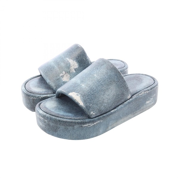 BALENCIAGA Form Denim Pattern Sandals Flat Shoes EVA #38 Blue Women