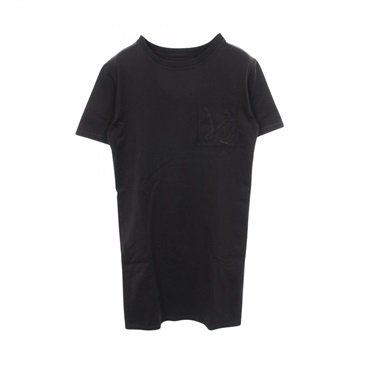 HERMES Chaine dancre embroidery Dress #34 short sleeves cotton Black Used Women