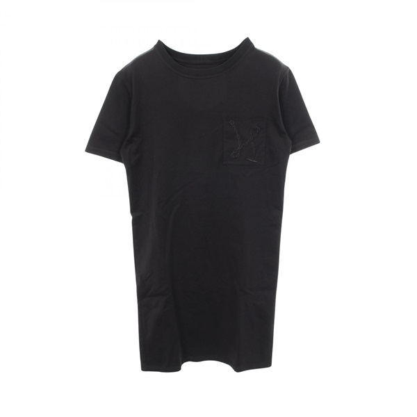 HERMES Chaine dancre embroidery Dress #34 short sleeves cotton Black Used Women