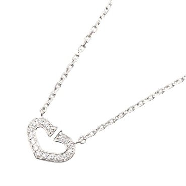 CARTIER C Heart Diamond Necklace Pendant 18KWG White Gold Used women