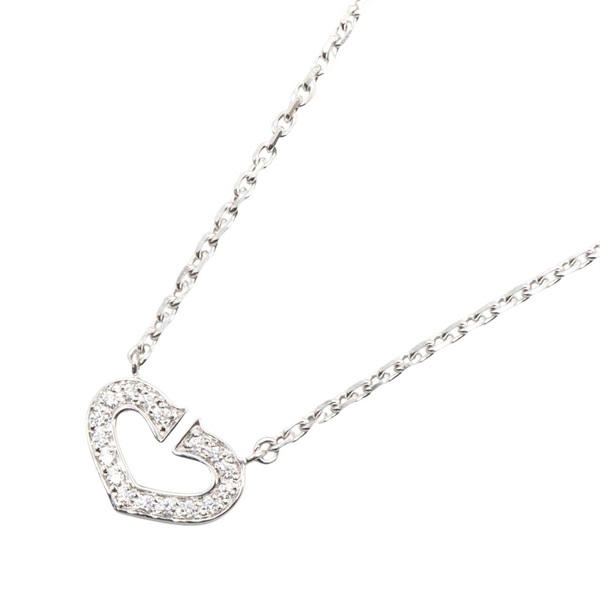 CARTIER C Heart Diamond Necklace Pendant 18KWG White Gold Used women