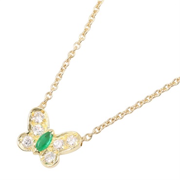 Van Cleef & Arpels Papillon Emerald Diamond Necklace 18KYG Gold Used Women