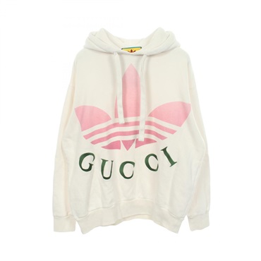 GUCCI Adidas Logo Print Hoodie Top 717427 cotton White Multicolor Used size XS