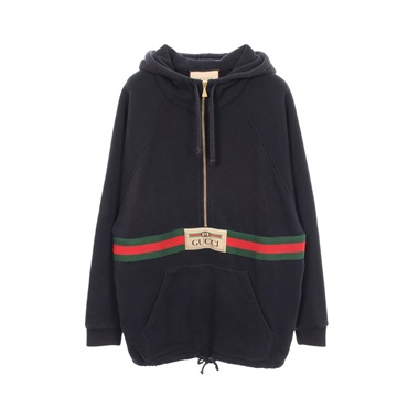 GUCCI Web Sherry Line Half-Zip Hoodie 644656 cotton Navy Red Used Women XS