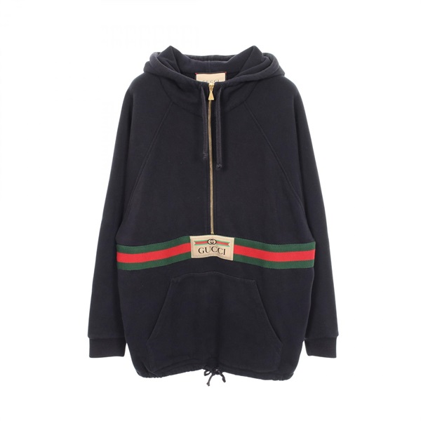 GUCCI Web Sherry Line Half-Zip Hoodie 644656 cotton Navy Red Used Women XS