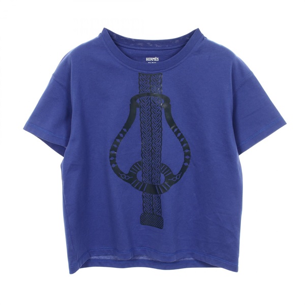 HERMES FANTAISIE D'ETRIERS Short sleeve T-shirt cotton Blue Used Women size 34