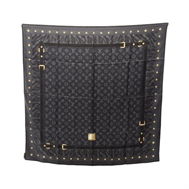 LOUIS VUITTON Carre New Denim Monogram Scarf echarpe silk Black Used Women