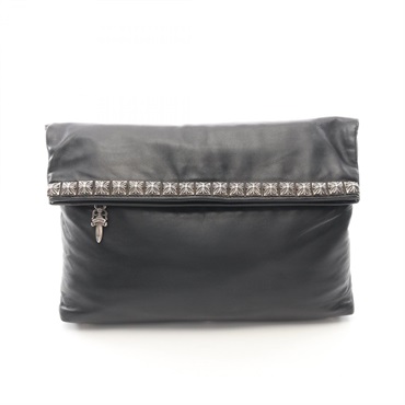 CHROME HEARTS Pyramid Studs Clutch Bag Pouch leather Black Used mens