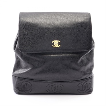 CHANEL Triple COCO Mark Backpack Calfskin Black Used Women CC Logo