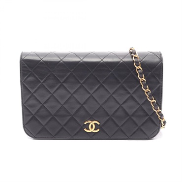 CHANEL Matelasse Full Flap Push Lock Chain Shoulder Bag Lambskin Black GHW CC