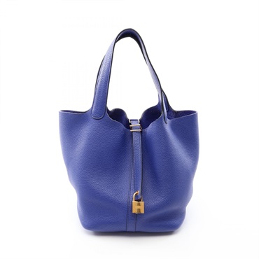 HERMES Picotin Lock MM tote Handbag A Taurillon Clemence Blue electric Used GHW