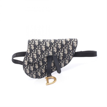 Christian Dior SADDLE Oblique Waist Belt bag canvas leather Navy Beige Used