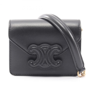 CELINE Cuir Triomphe Mini Chain Shoulder Crossbody Bag 10J743DPV leather BK Used