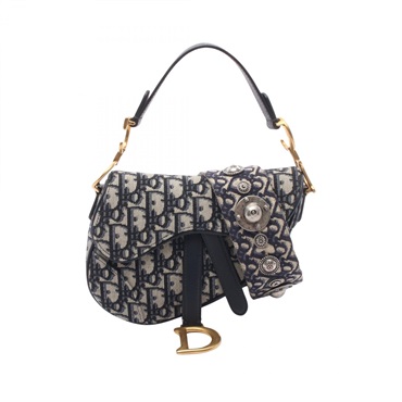 Christian Dior Saddle Mini Oblique Handbag M0456CTZQ canvas leather Navy Used