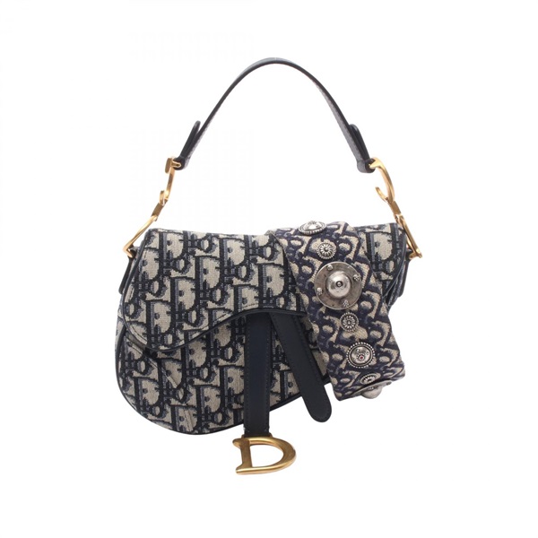 Christian Dior Saddle Mini Oblique Handbag M0456CTZQ canvas leather Navy Used