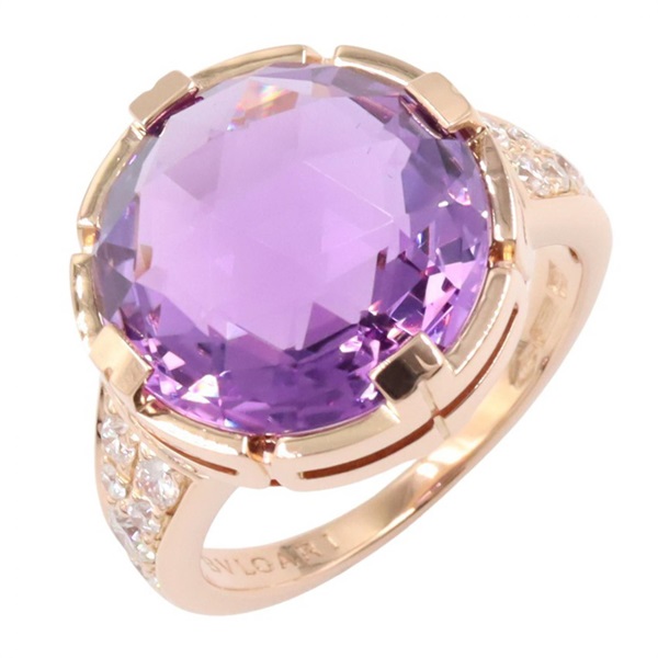 BVLGARI Parentesi Cocktail Amethyst Diamond Ring 18KRG Used Women US size #5.5