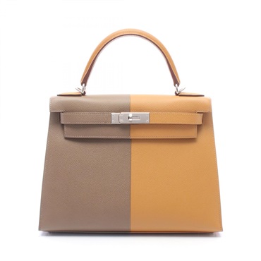 HERMES Kelly 28 Sellier Shoulder Handbag Epsom leather Gray Sesame SHW Used Z