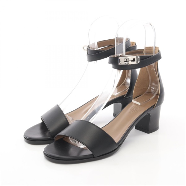 HERMES Manege Kelly Belt Sandals #37 shoes heels leather Black Used Women