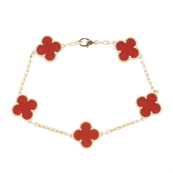 Van Cleef & Arpels Vintage Alhambra Carnelian 5 Motif Bracelet 18KYG Used Women