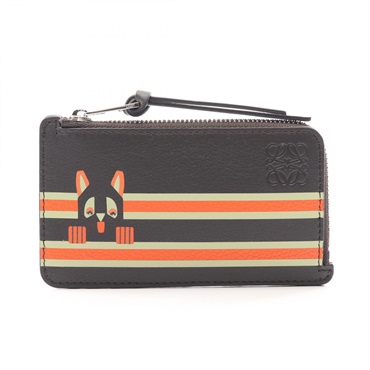 LOEWE Futurist Cat Coin Card Holder C643Z40XAA leather Brown Orange Preowned