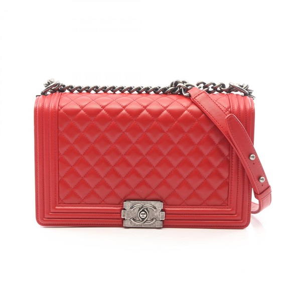 CHANEL Boy Chanel Large Chevron Chain Shoulder Bag A92193 leather Red Used Women