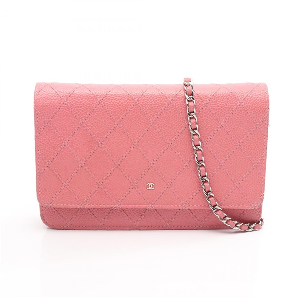 CHANEL Matelasse chain crossbody Shoulder Bag Calfskin leather Pink Used SHW