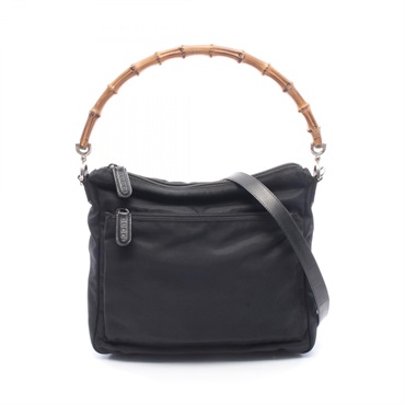 GUCCI Bamboo Shoulder crossbody Handbag 2032 canvas leather Black Used Women