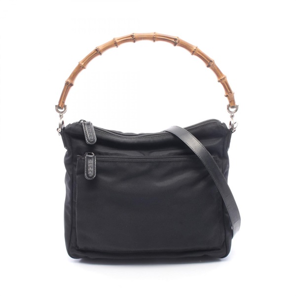 GUCCI Bamboo Shoulder crossbody Handbag 2032 canvas leather Black Used Women