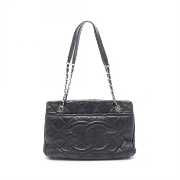 CHANEL Matelasse COCO Mark Chain shoulder Tote Bag leather Black Used Women SHW