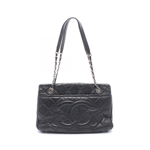 CHANEL Matelasse COCO Mark Chain shoulder Tote Bag leather Black Used Women SHW