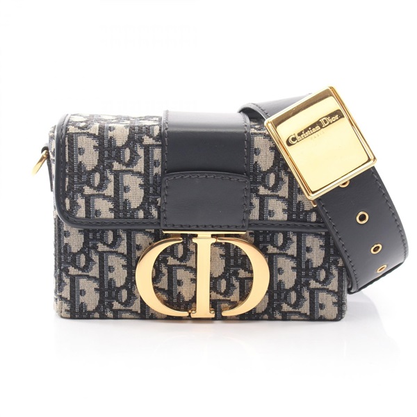 Christian Dior 30 MONTAIGNE Box Oblique Shoulder Bag canvas leather Navy Used CD
