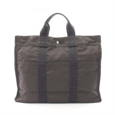 HERMES Herline MM Hand Tote Bag Nylon canvas Gray Used unisex SHW
