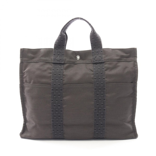 HERMES Herline MM Hand Tote Bag Nylon canvas Gray Used unisex SHW