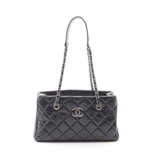 CHANEL Matelasse Chain Shoulder Tote Bag leather Black SHW Used Women