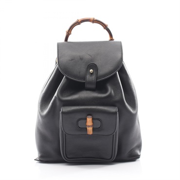 GUCCI Bamboo Backpack leather Black Used Women