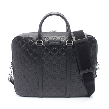 GUCCI Guccissima Shoulder hand Business bag Briefcase leather Black Used mens