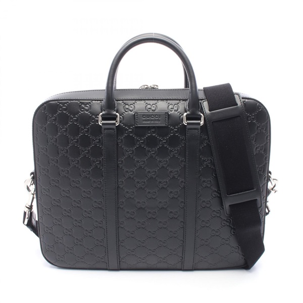 GUCCI Guccissima Shoulder hand Business bag Briefcase leather Black Used mens