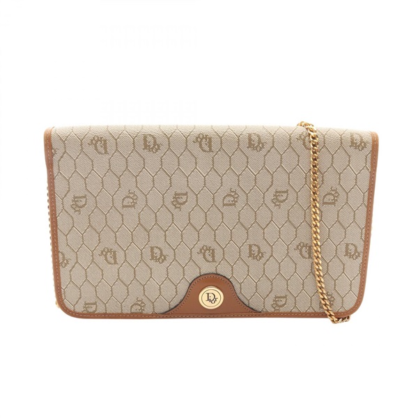 Dior Honeycomb Chain Shoulder Bag PVC coated canvas leather Beige Brown Used