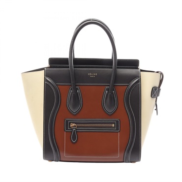 CELINE Luggage micro shopper Tote Bag leather Brown Black Beige Used Women
