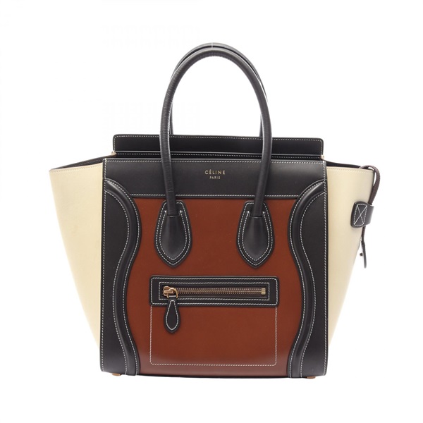 CELINE Luggage micro shopper Tote Bag leather Brown Black Beige Used Women