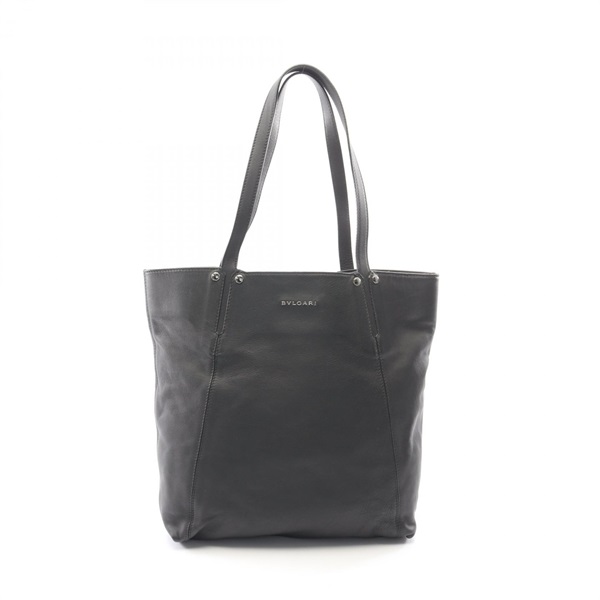 BVLGARI Logo Shoulder Tote Bag leather Black Used mens