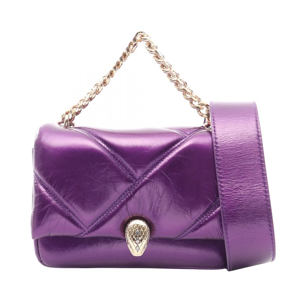 BVLGARI Serpenti Cabochon Mini Crossbody Shoulder Handbag leather Purple Used