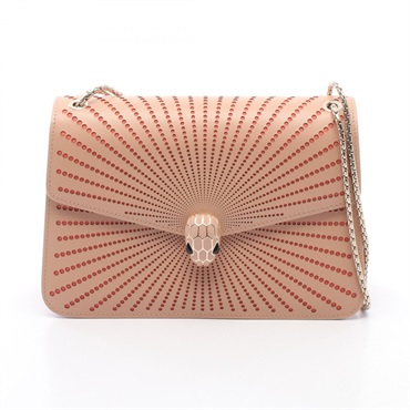 BVLGARI Serpenti Forever Laser-cut Chain Shoulder Bag leather Pink Orange Used