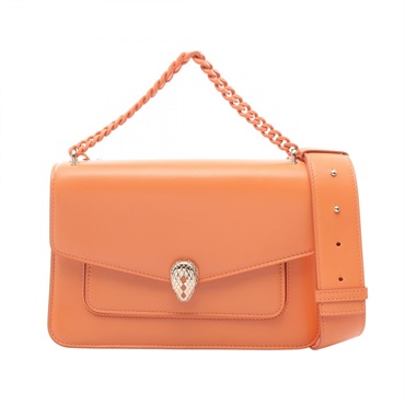 BVLGARI Serpenti Forever Chain Shoulder Crossbody Handbag leather Orange Used