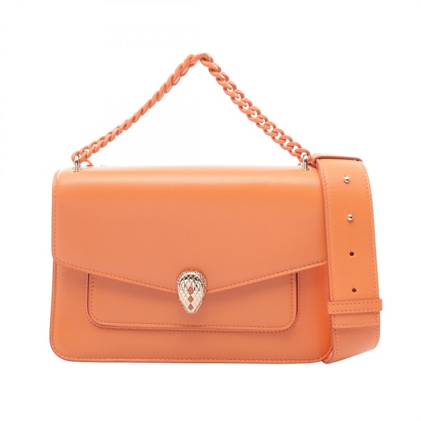 BVLGARI Serpenti Forever Chain Shoulder Crossbody Handbag leather Orange Used